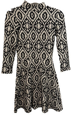 H&M Long Sleeve Black White Pattern Dress Mock Neck Cozy Holiday Size Small
